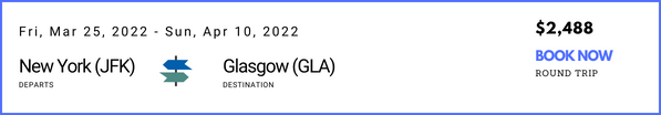 New York to Glasgow GLA