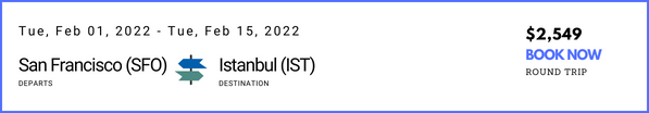 SFO to IST 2022