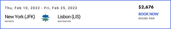 New York (JFK) to Lisbon (LIS)