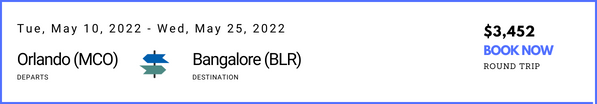 Orlando (MCO) to Bangalore (BLR)