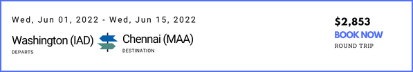 Washington (IAD) to Chennai (MAA)