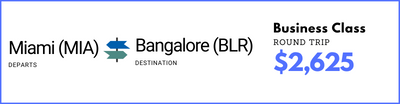 Miami to Bangalore - Business Class