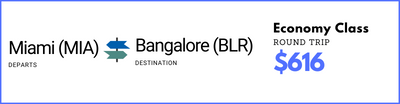 Miami to Bangalore - Economy Class