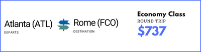 Atlanta to Rome - Economy Class